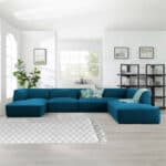 4 Seater U-Shape Velvet Sofa Blue