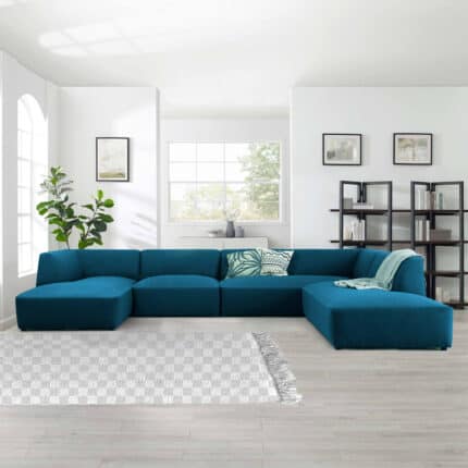 4 Seater U-Shape Velvet Sofa Blue