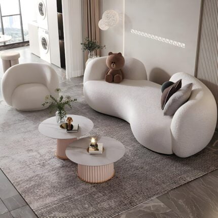 luxs home round boucle sofa set with single sherpa chair – cozy elegance for your living room