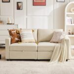 luxs home 2 seater modular loveseat with under seat storage modern design beige main2