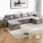 luxs home 6 seater u shaped modular sofa convertible bed sectional beige size