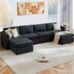 luxs home 6 seater u shaped modular sofa convertible bed sectional dark gray main