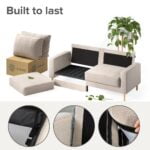 modern 2 seater upholstered sofa velvet & fabric options beige features