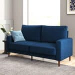 modern 2 seater upholstered sofa velvet & fabric options blue right angle