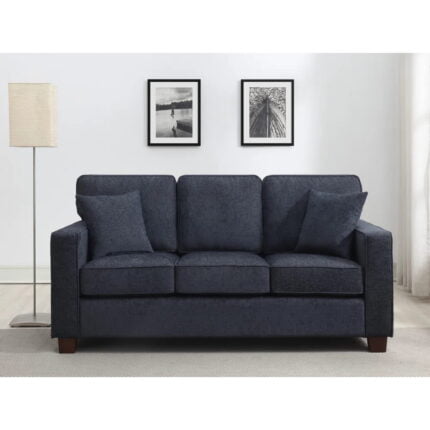 modern plush 3 seater upholstered sofa navy main