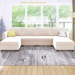 modern versatile sectional sofa convertible u l shaped 6 seater with storage beige front view