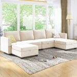 modern versatile sectional sofa convertible u l shaped 6 seater with storage beige main
