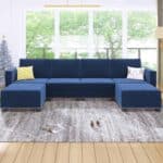 modern versatile sectional sofa convertible u l shaped 6 seater with storage blue front view