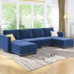 modern versatile sectional sofa convertible u l shaped 6 seater with storage blue main