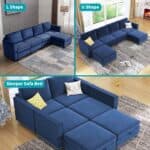 modern versatile sectional sofa convertible u l shaped 6 seater with storage blue shapes