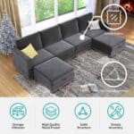 modern versatile sectional sofa convertible u l shaped 6 seater with storage dark gray features