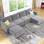 modern versatile sectional sofa convertible u l shaped 6 seater with storage light gray left side