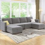 modern versatile sectional sofa convertible u l shaped 6 seater with storage light gray main