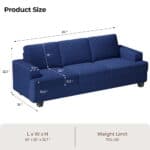 premium 3 seater fabric sofa versatile chic couch for modern living blue product size