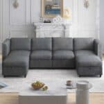 premium u shaped sectional 6 seater modular sofa with storage ultimate comfort dark gray front view