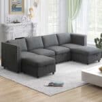 premium u shaped sectional 6 seater modular sofa with storage ultimate comfort light gray storage