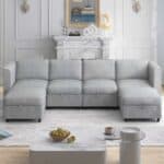 premium u shaped sectional 6 seater modular sofa with storage ultimate comfort light gray front view