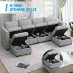 premium u shaped sectional 6 seater modular sofa with storage ultimate comfort light gray hidden storage