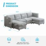 premium u shaped sectional 6 seater modular sofa with storage ultimate comfort light gray product dimension