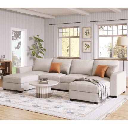 u shaped sectional sofa 6 seater with removable ottomans beige main